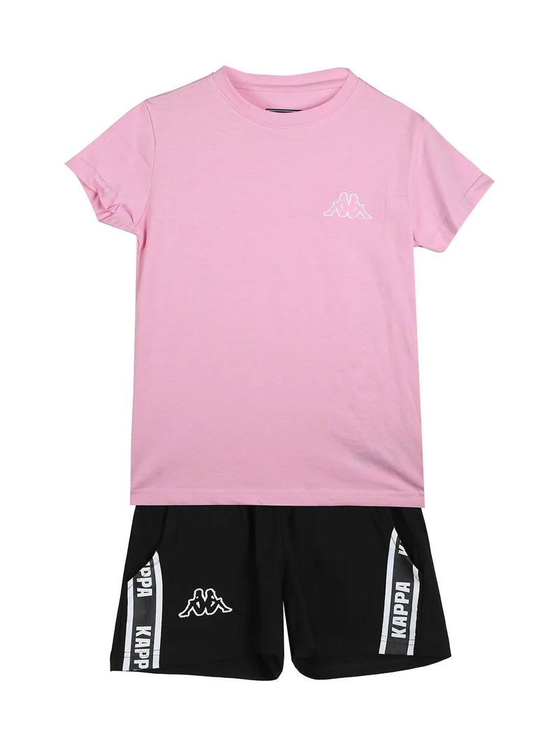 Completo corto in cotone da ragazza con t-shirt e shorts - rosa