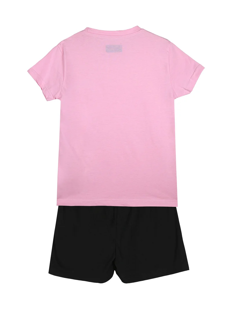 Completo corto in cotone da ragazza con t-shirt e shorts - rosa