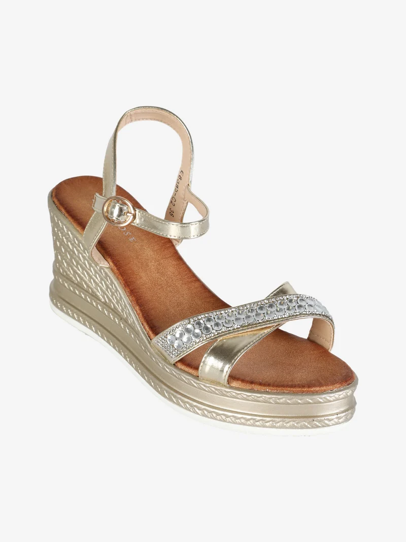Sandali donna con zeppa e strass - oro