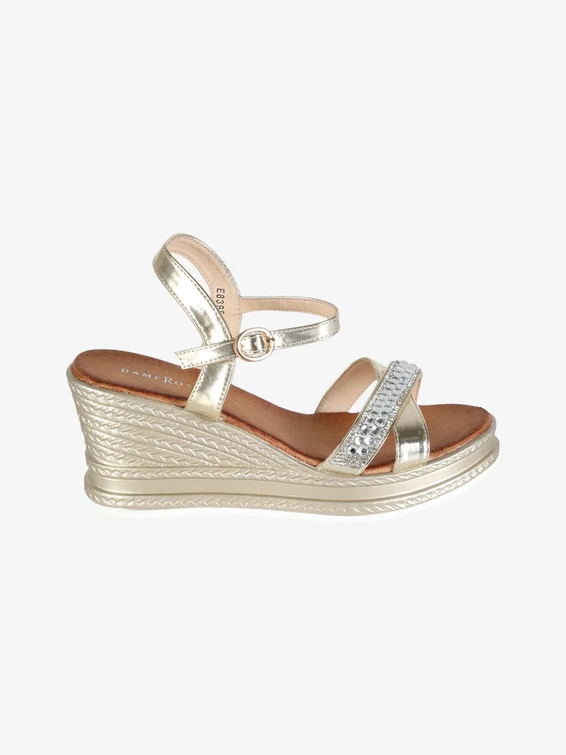 Sandali donna con zeppa e strass - oro