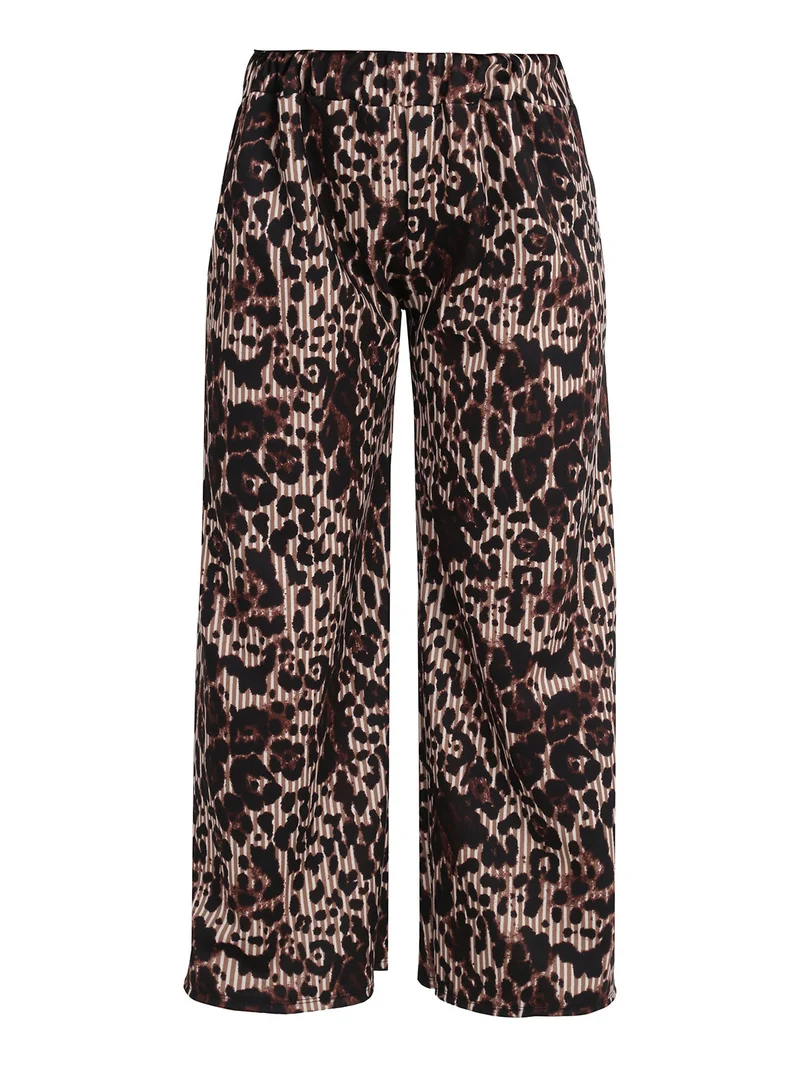 Pantaloni donna a gamba larga con stampa fantasia - moro