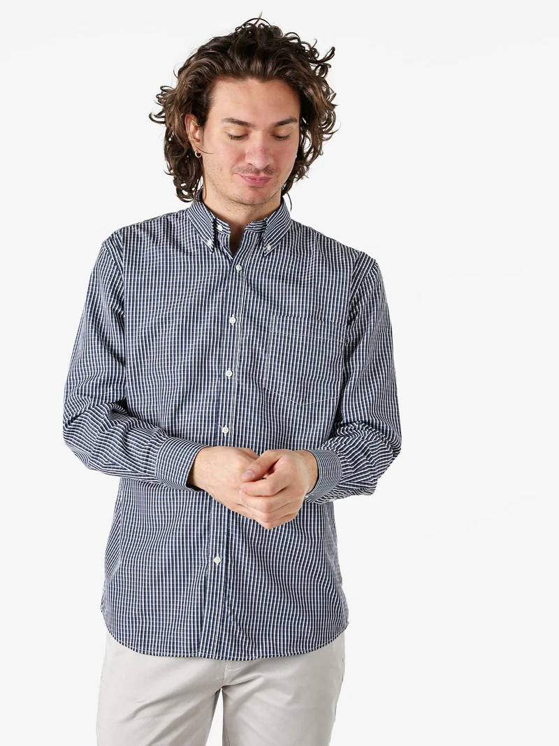 Camicia a quadretti da uomo con maniche lunghe - blu scuro