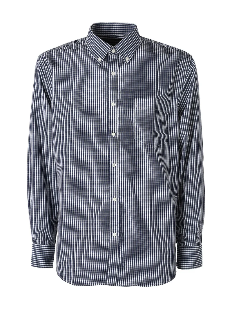 Camicia a quadretti da uomo con maniche lunghe - blu scuro