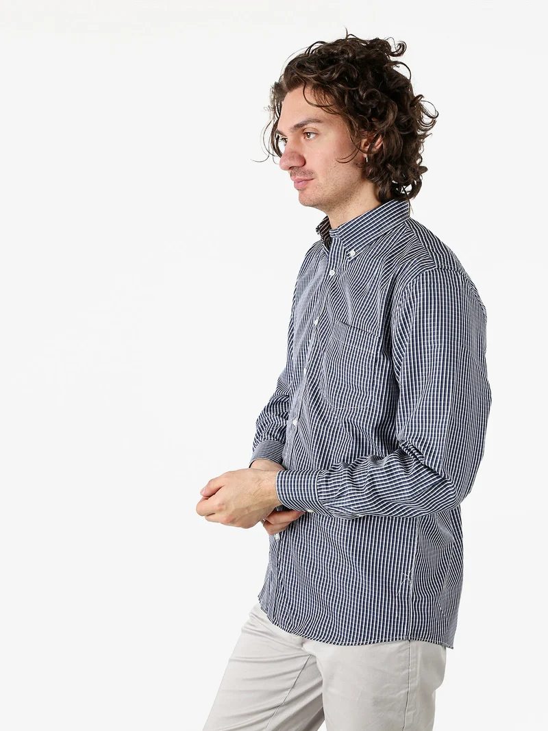 Camicia a quadretti da uomo con maniche lunghe - blu scuro