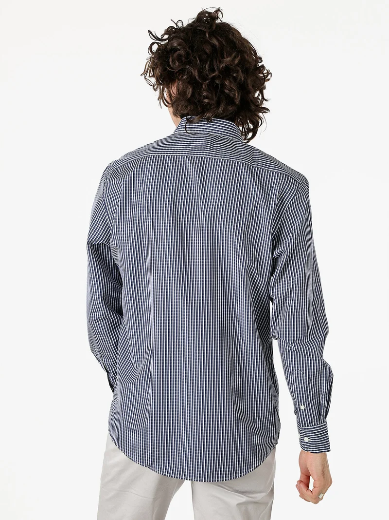 Camicia a quadretti da uomo con maniche lunghe - blu scuro