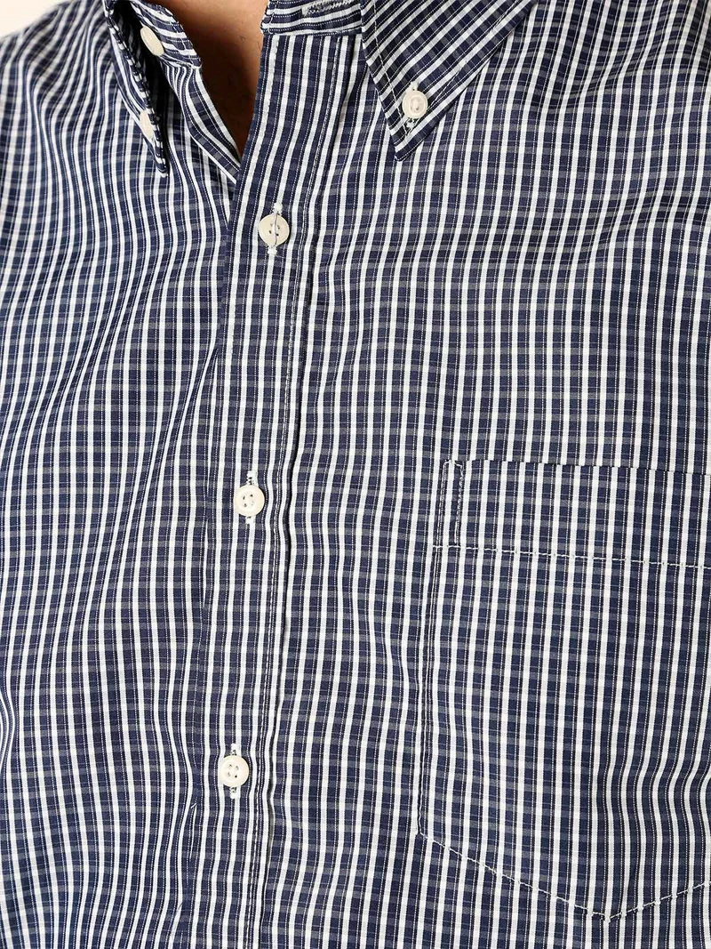 Camicia a quadretti da uomo con maniche lunghe - blu scuro