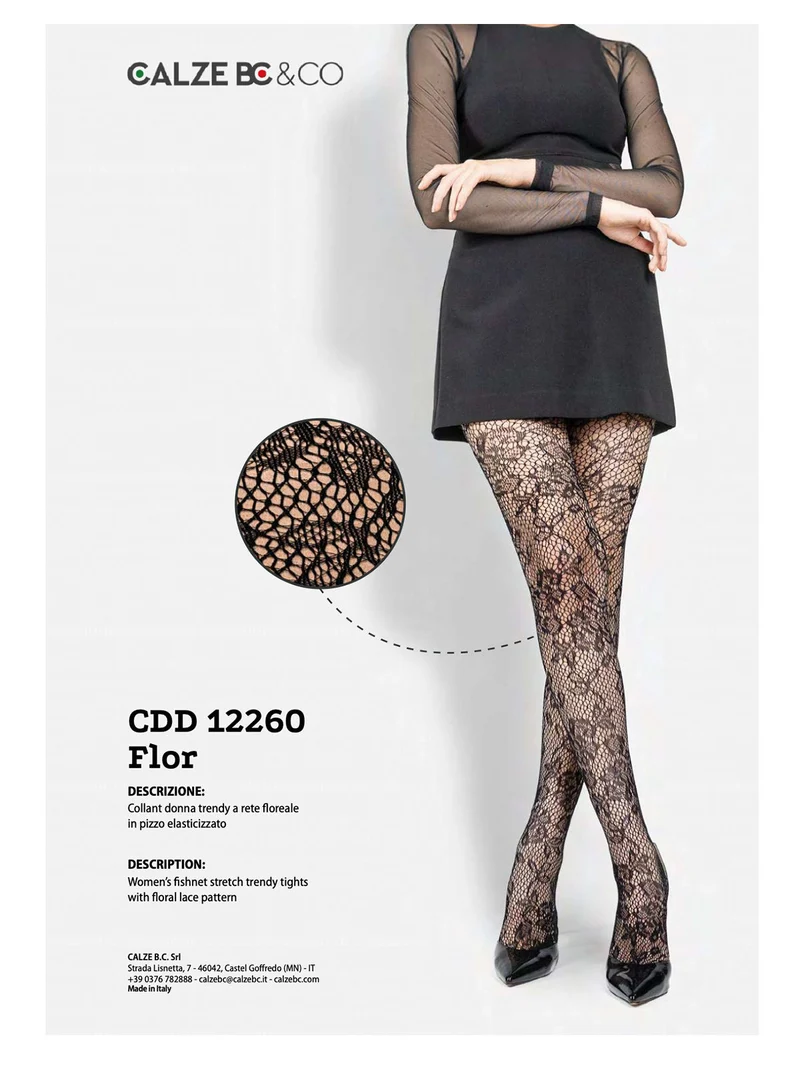 Collant donna a rete in pizzo floreale - nero