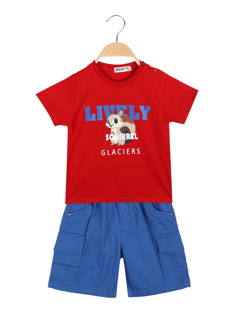 Completo 2 pezzi da neonato con t-shirt e bermuda cargo - rosso