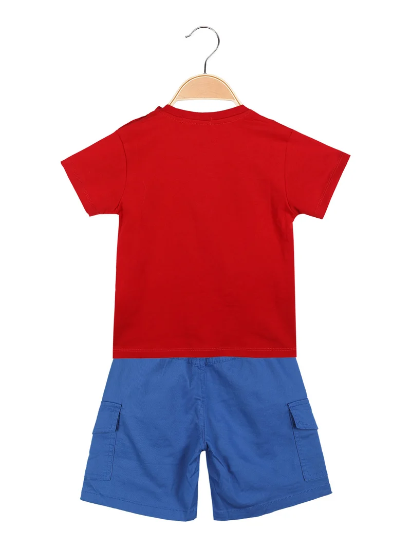 Completo 2 pezzi da neonato con t-shirt e bermuda cargo - rosso