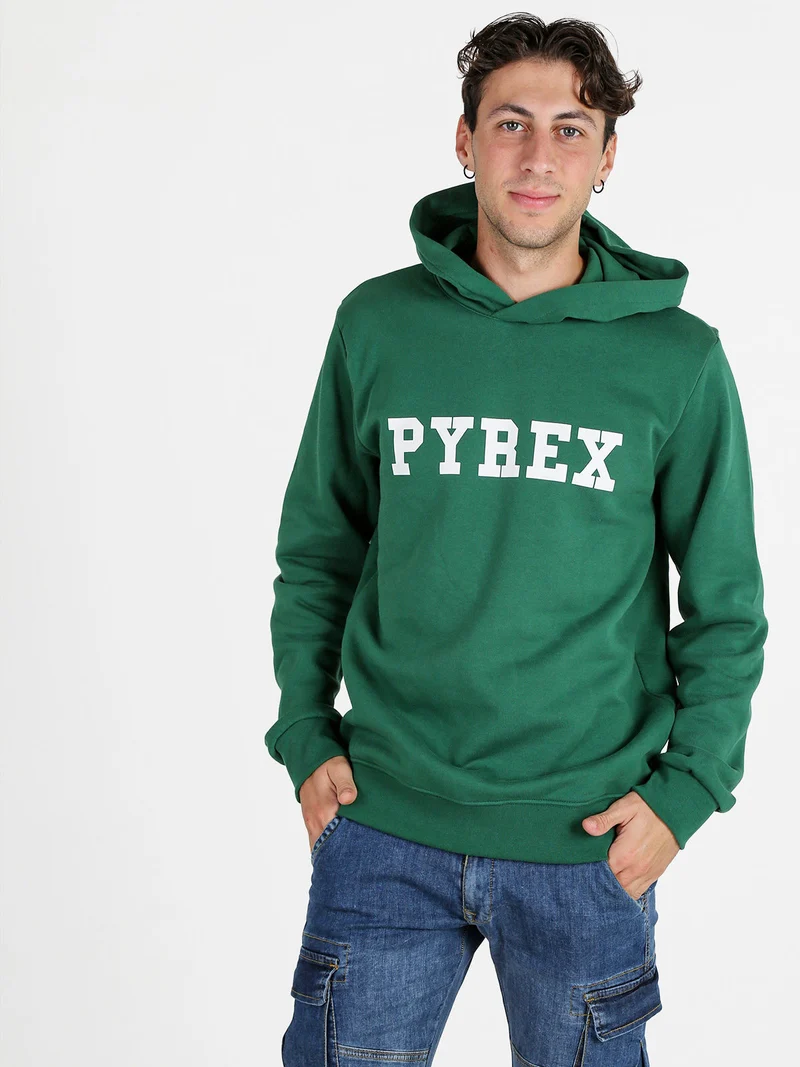 Felpa da uomo in cotone con cappuccio e stampa logo - verde