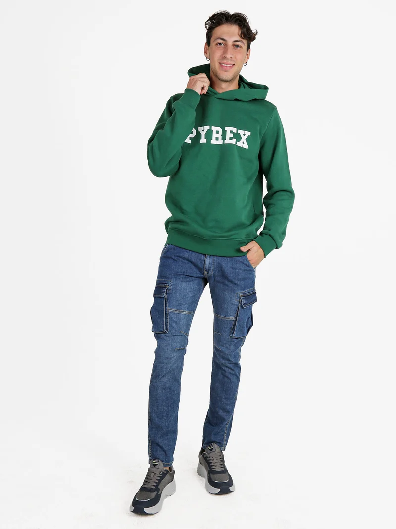 Felpa da uomo in cotone con cappuccio e stampa logo - verde
