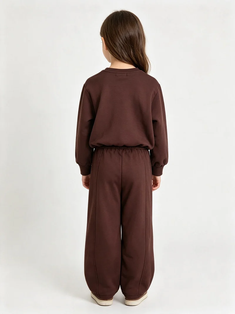 Completo 2 pezzi da bambina con felpa e pantaloni balloon - moro