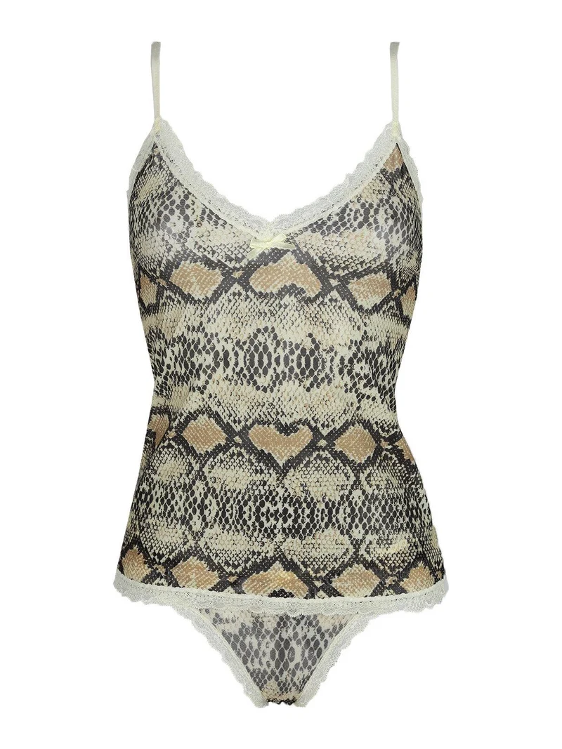 Coordinato intimo top + brasiliana effetto pitone - giallo