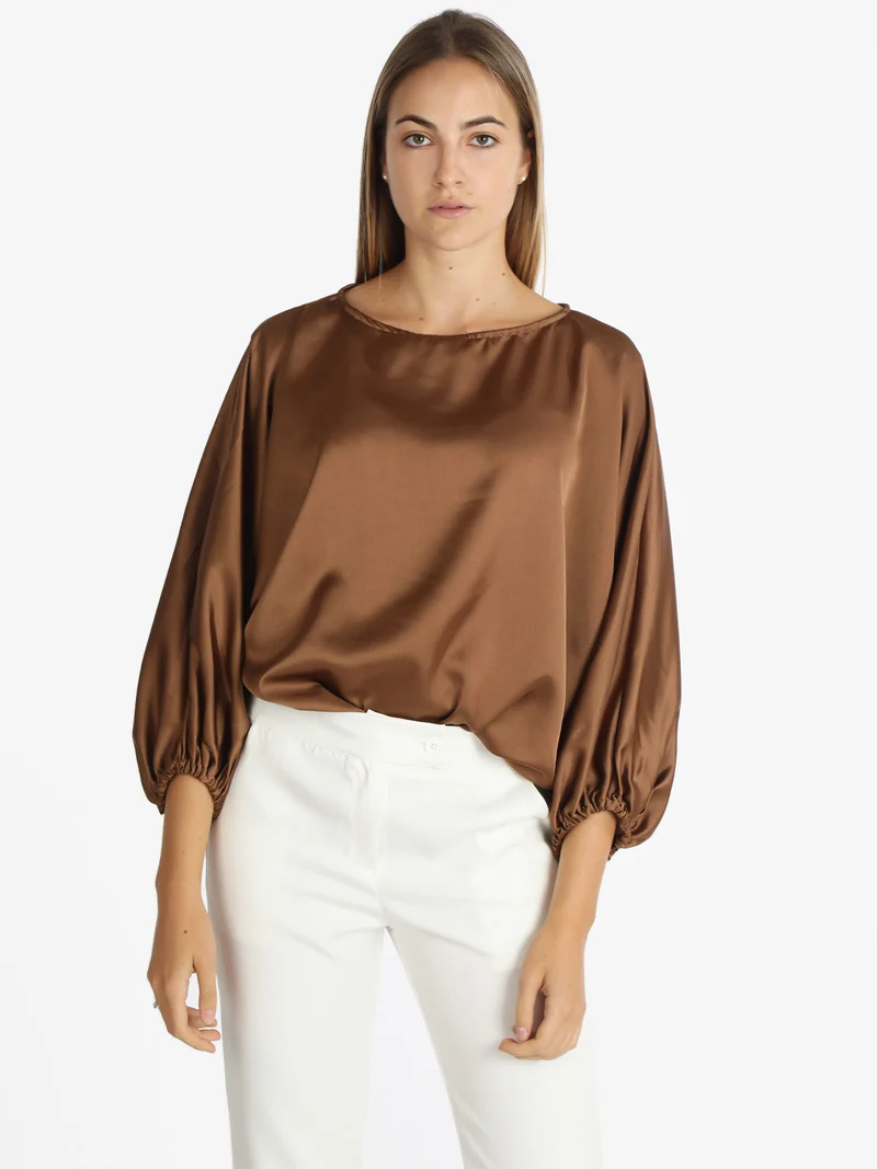 Maxi blusa donna con maniche ampie - marrone