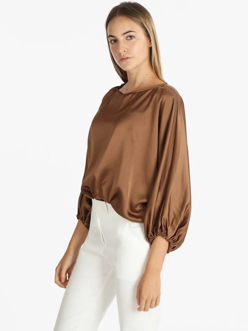 Maxi blusa donna con maniche ampie - marrone