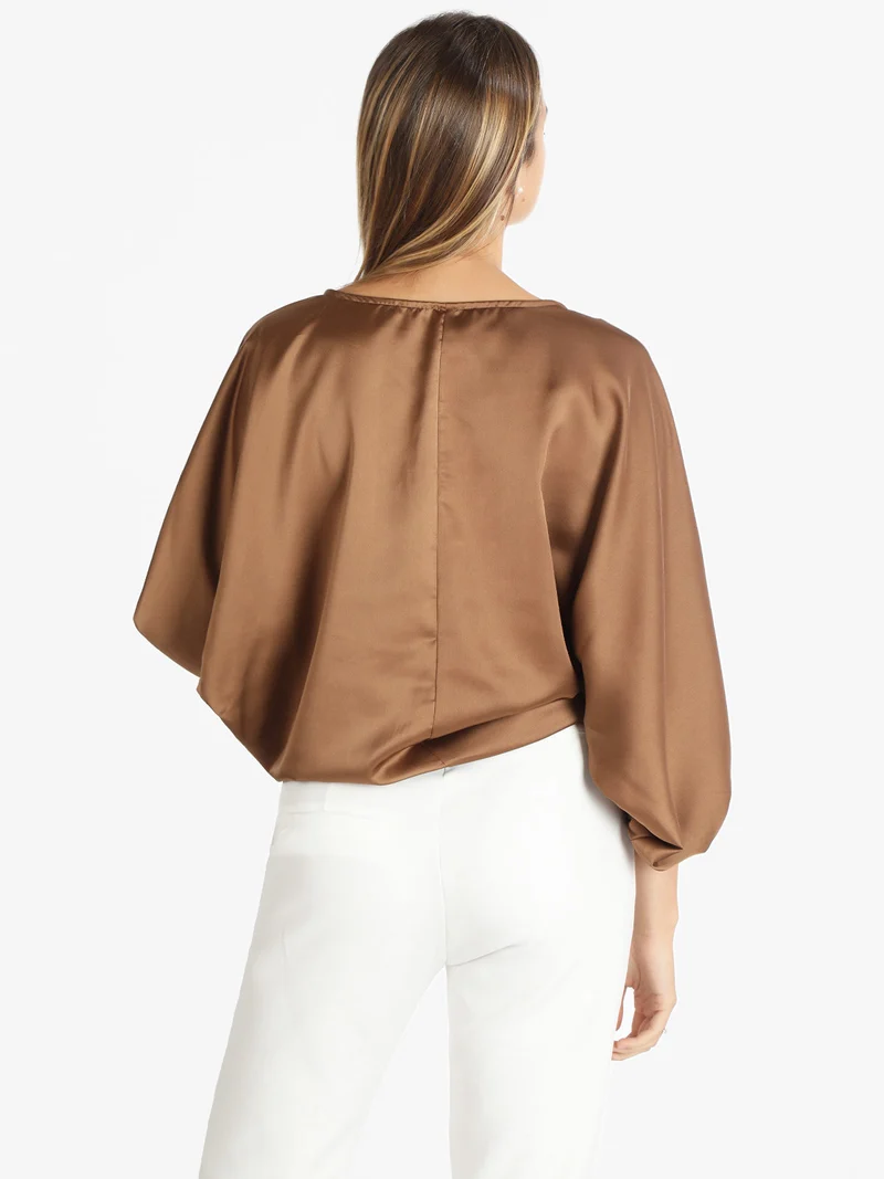 Maxi blusa donna con maniche ampie - marrone