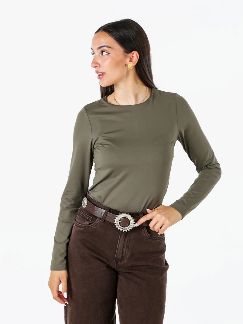 Top body da donna a maniche lunghe - oliva