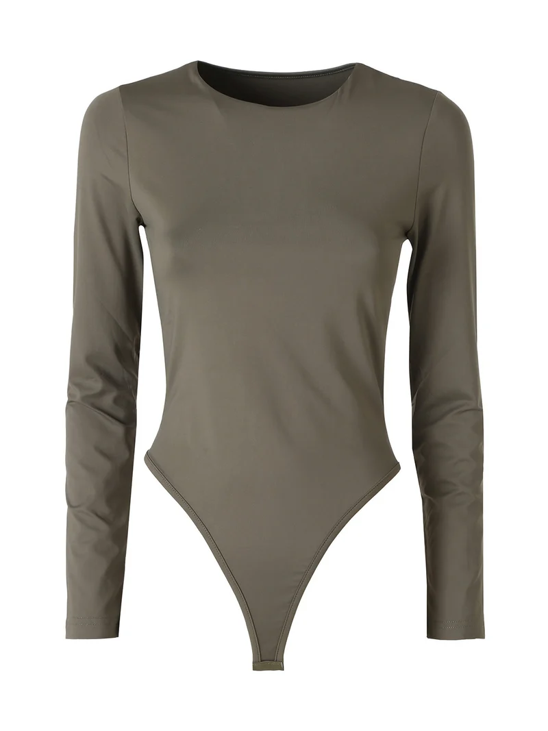 Top body da donna a maniche lunghe - oliva