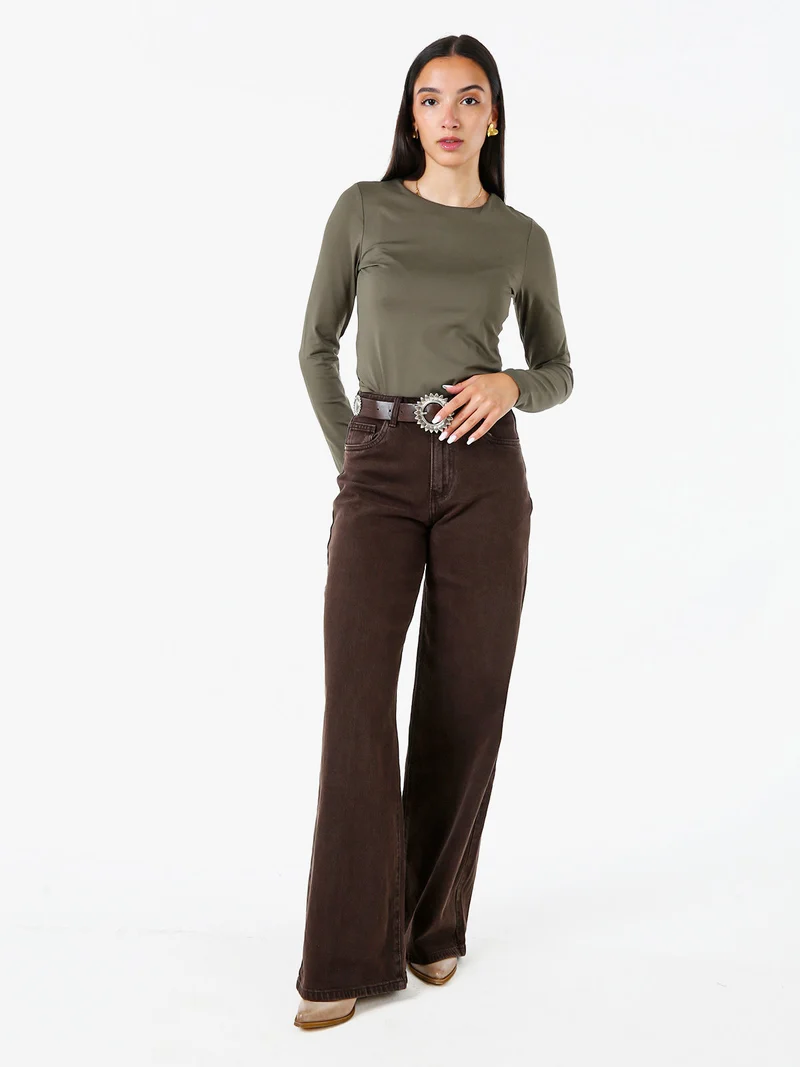 Top body da donna a maniche lunghe - oliva