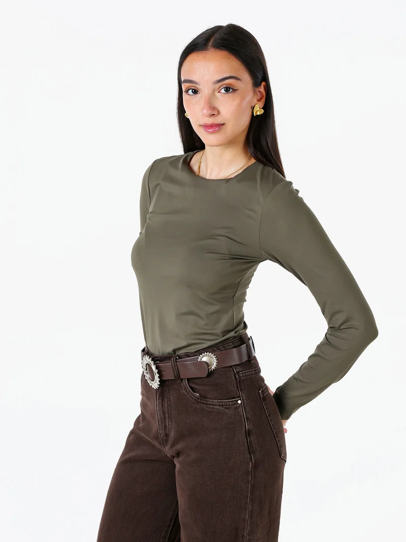 Top body da donna a maniche lunghe - oliva