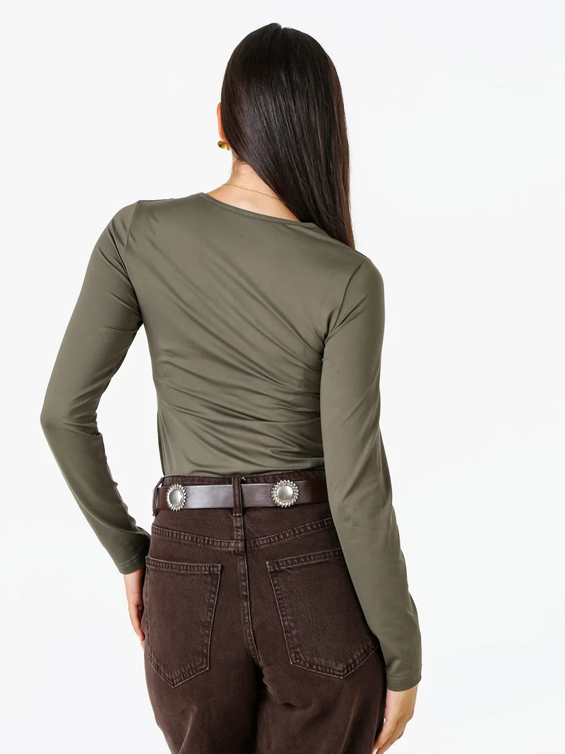 Top body da donna a maniche lunghe - oliva