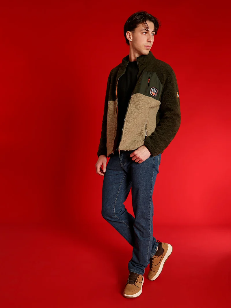 Giacca teddy sportiva da uomo con zip - militare