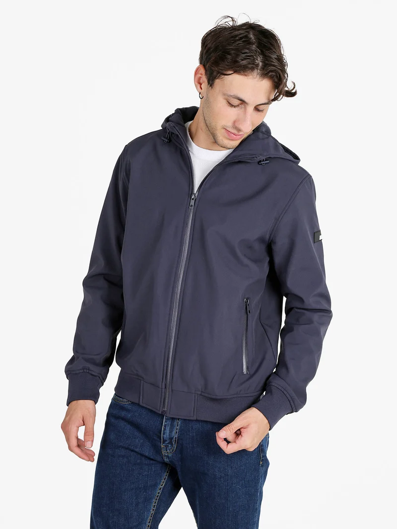 Giacca da uomo con cappuccio e zip - blu scuro