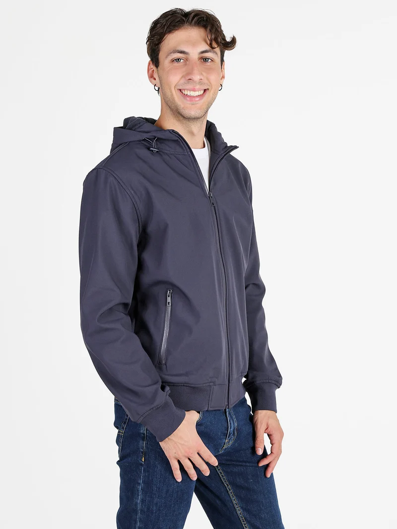 Giacca da uomo con cappuccio e zip - blu scuro