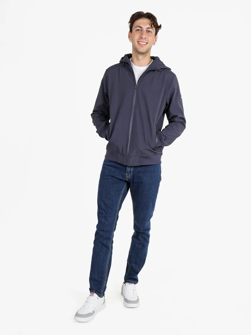 Giacca da uomo con cappuccio e zip - blu scuro