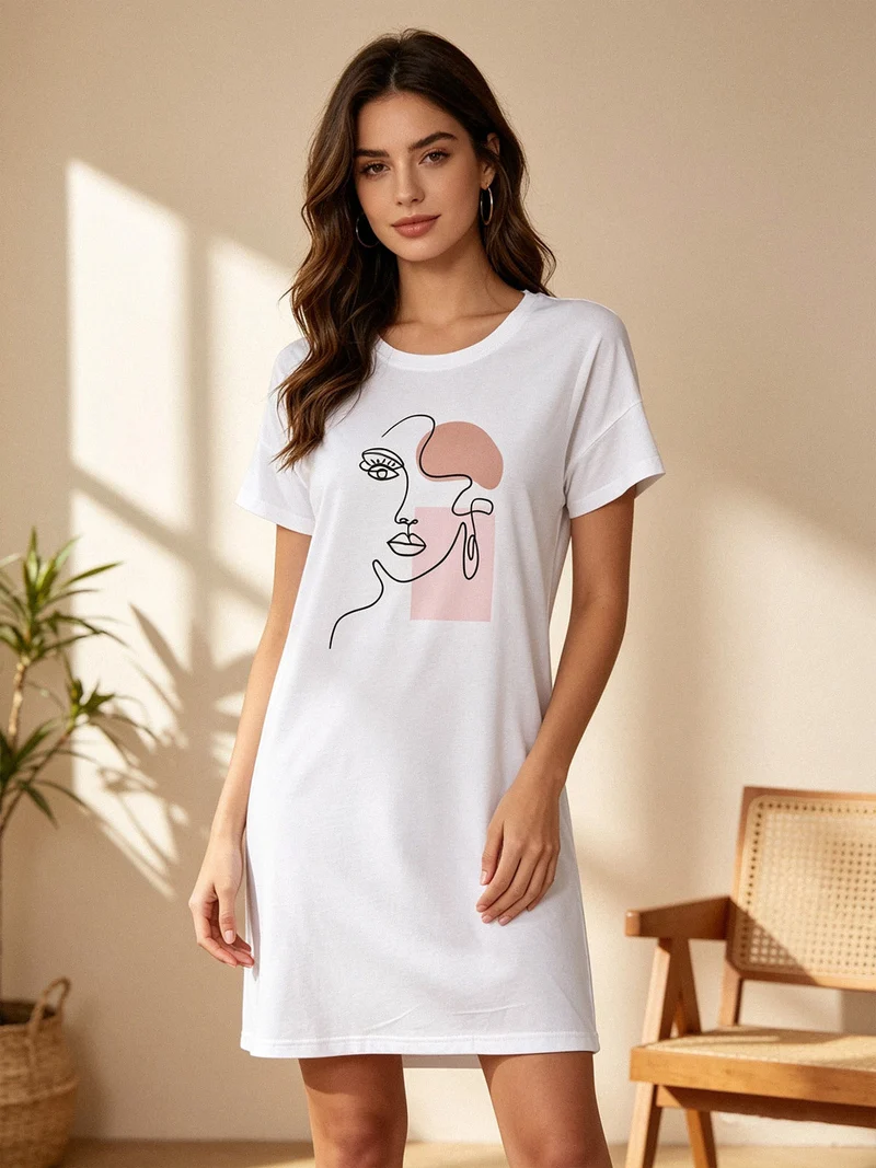 Vestito da donna in cotone a maniche corte - bianco