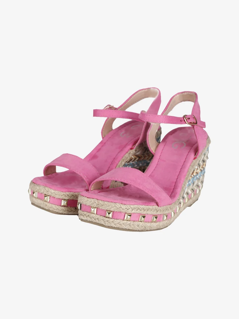 Sandali donna con borchie e zeppa - fucsia