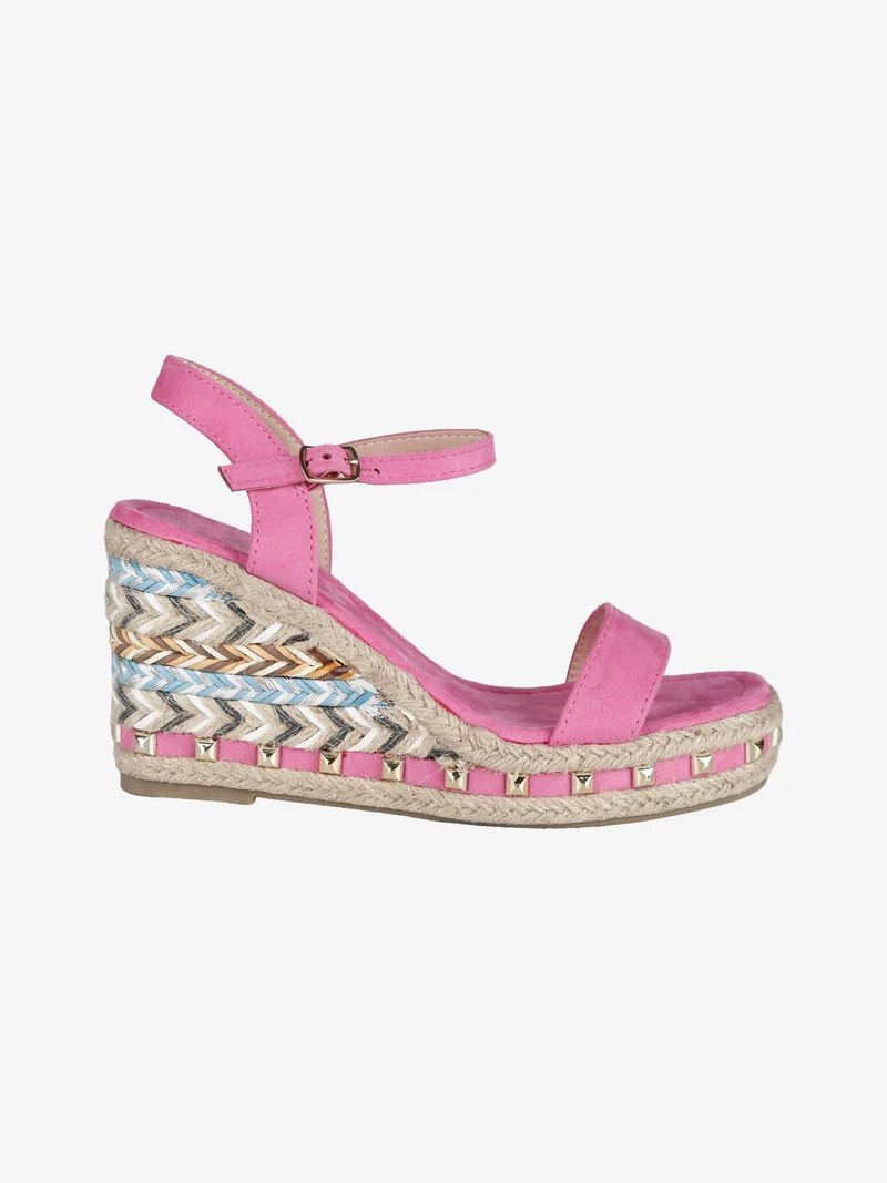 Sandali donna con borchie e zeppa - fucsia