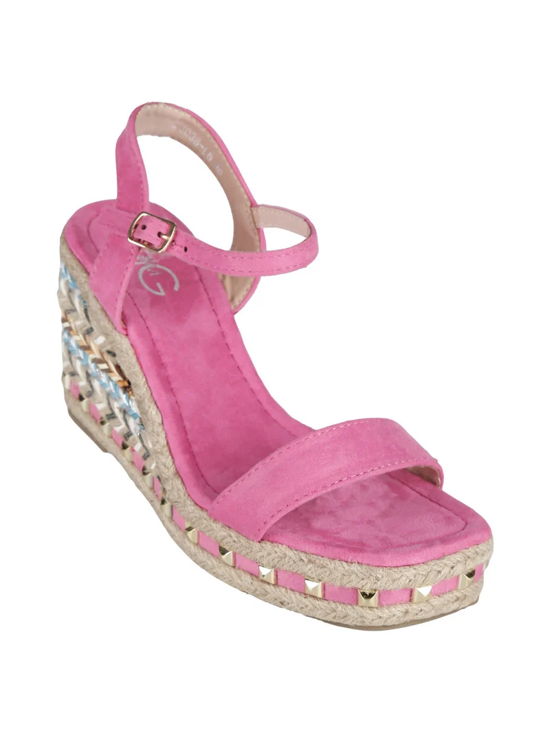 Sandali donna con borchie e zeppa - fucsia
