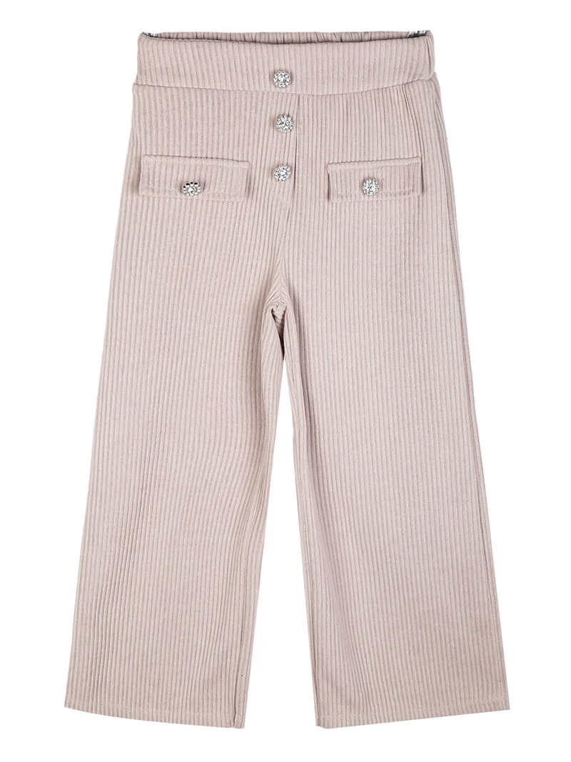 Pantaloni da bambina a gamba larga con bottoni gioiello - khaki