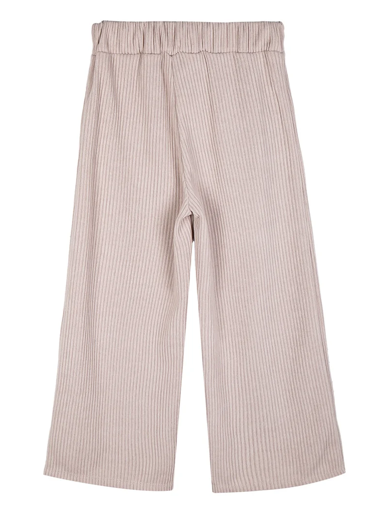 Pantaloni da bambina a gamba larga con bottoni gioiello - khaki