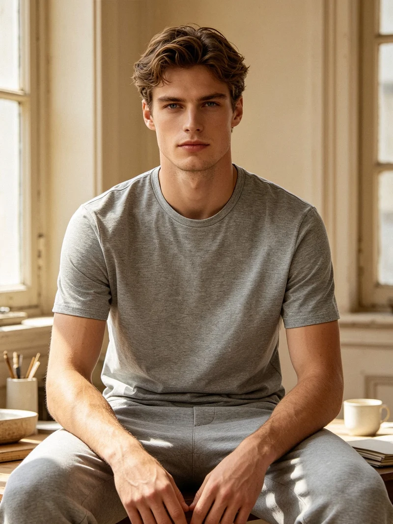 T-shirt intima uomo girocollo in cotone bielastico - grigio
