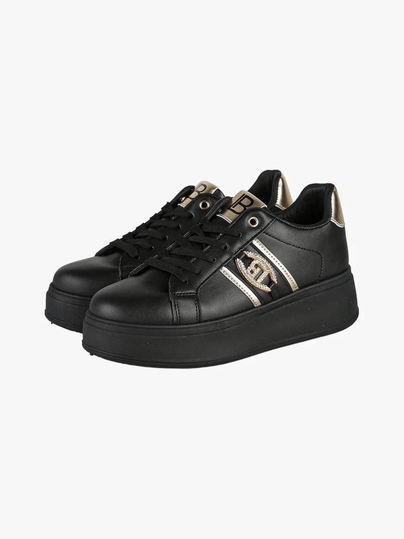 Sneakers donna stringate con platform - nero