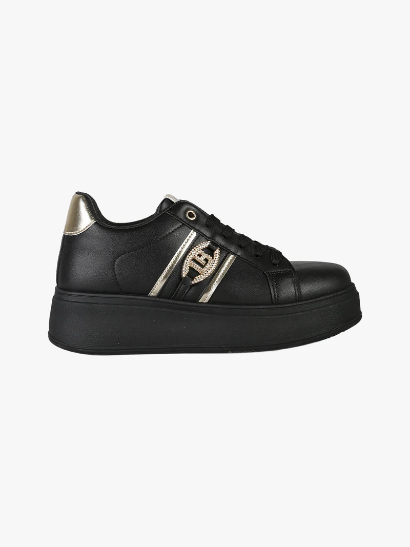 Sneakers donna stringate con platform - nero