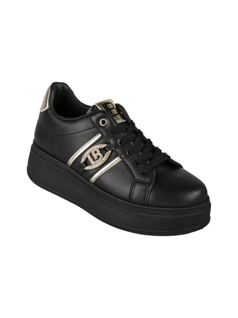 Sneakers donna stringate con platform - nero