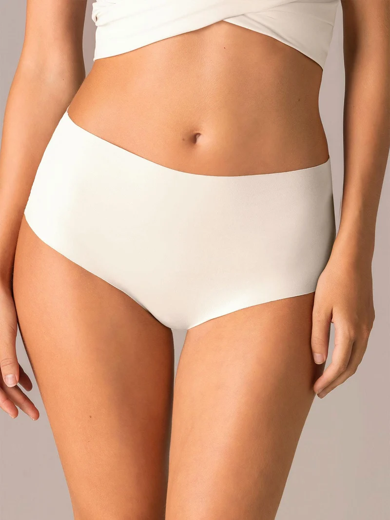 Slip donna taglio laser a vita alta in cotone e pizzo - bianco