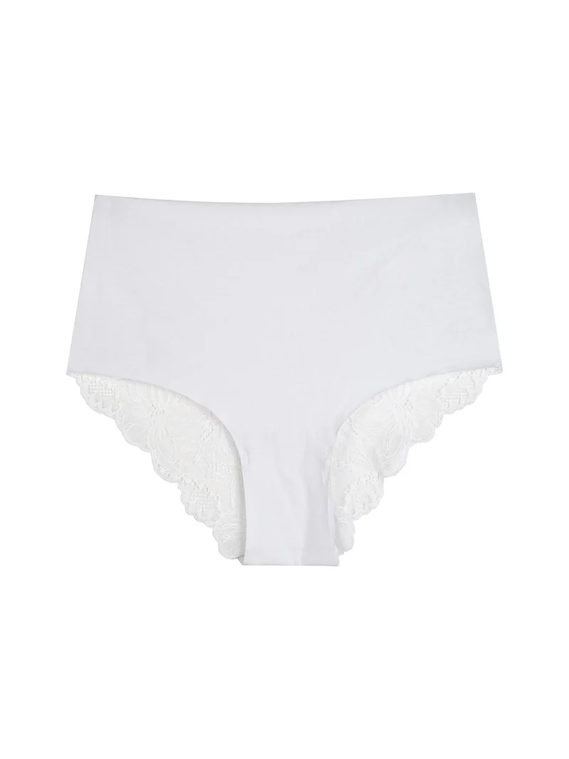 Slip donna taglio laser a vita alta in cotone e pizzo - bianco