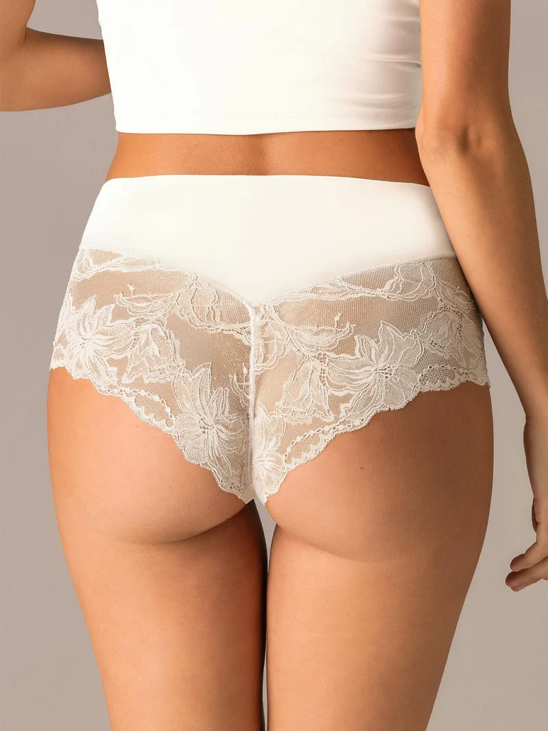 Slip donna taglio laser a vita alta in cotone e pizzo - bianco