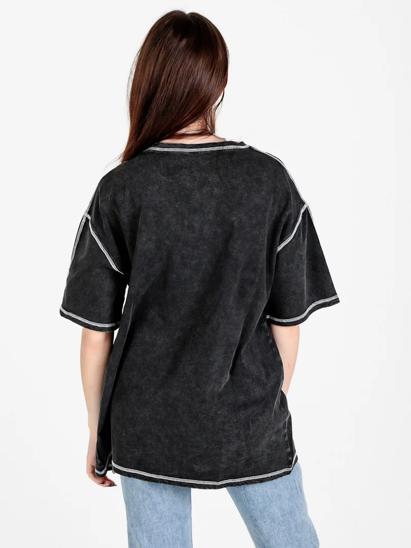 Maxi t-shirt donna oversize con stampa - nero