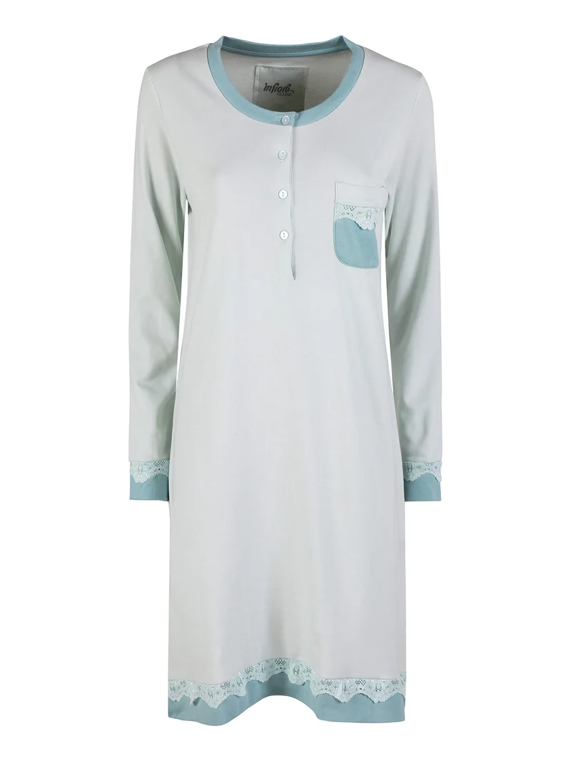 Camicia da notte donna in cotone interlock a maniche lunghe - acqua marina
