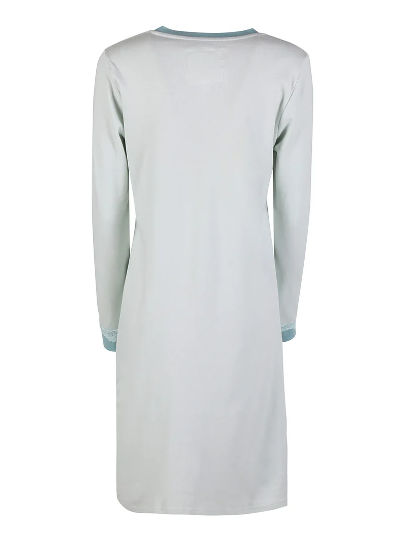 Camicia da notte donna in cotone interlock a maniche lunghe - acqua marina