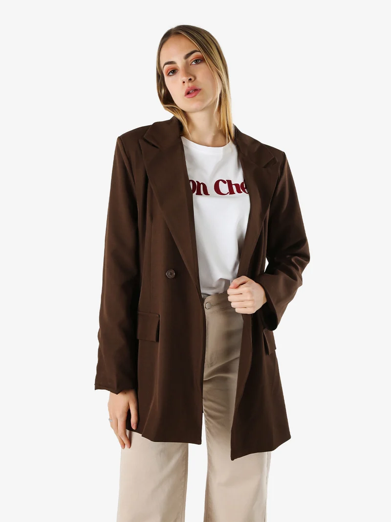 Blazer oversize da donna con chiusura a doppiopetto - moro
