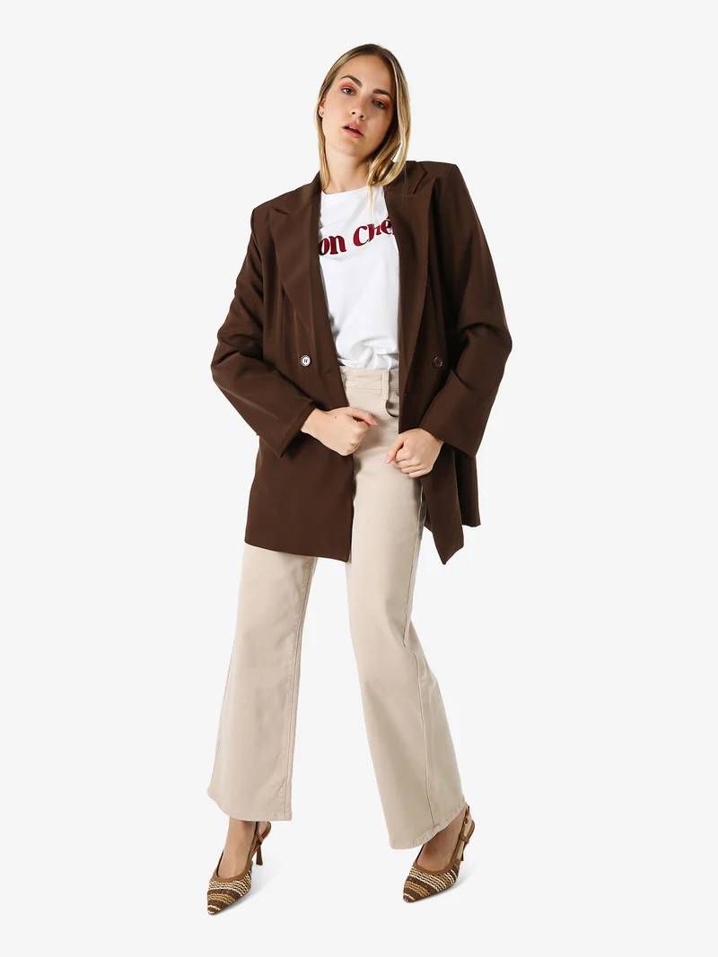 Blazer oversize da donna con chiusura a doppiopetto - moro