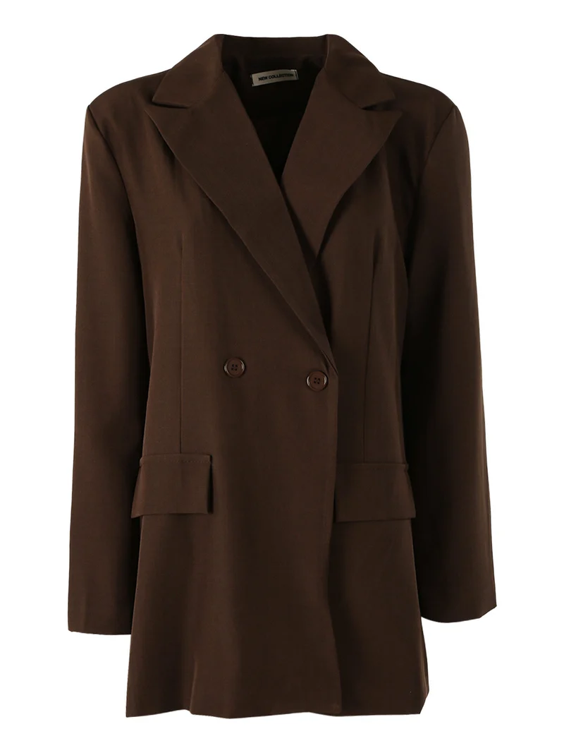 Blazer oversize da donna con chiusura a doppiopetto - moro