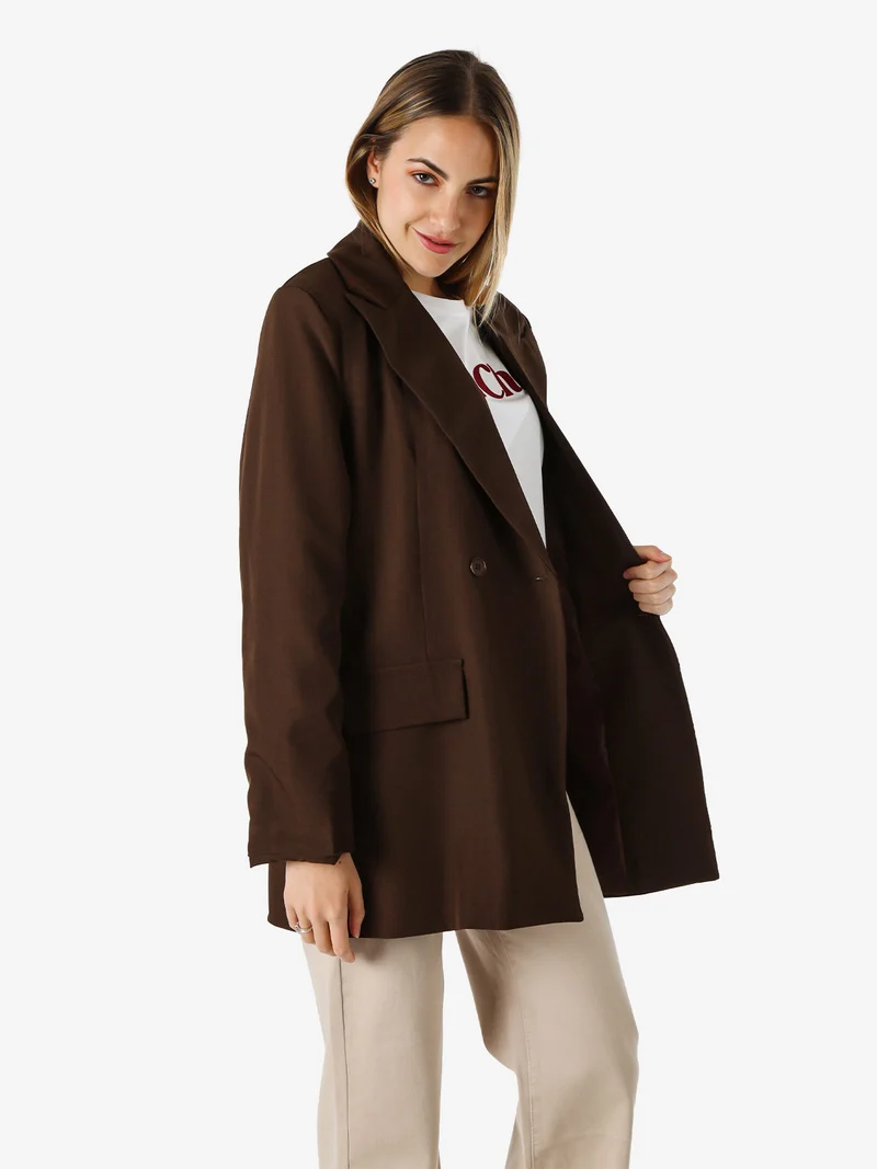 Blazer oversize da donna con chiusura a doppiopetto - moro