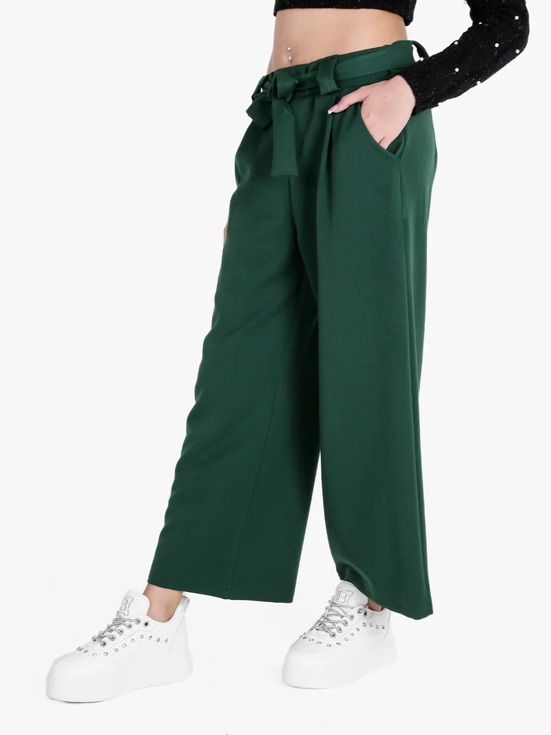 Pantaloni donna a palazzo tinta unita - verde